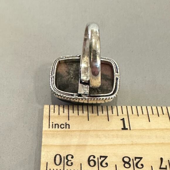 Rhodonite gemstone, silver overlay stamped 925 ring adjustable handcrafted - Picture 3 of 5